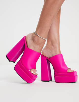 Public Desire Sky High double platform mules in pink satin  - ASOS Price Checker