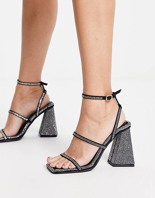 Public Desire Skye tie ankle sandals with diamantes in black | ASOS
