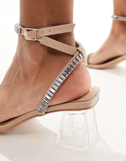 Public Desire Slay Sandales a talon carre transparent avec bride ornementee Argente