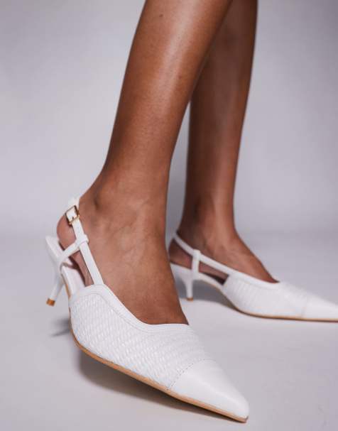 Public Desire sling back kitten heel sandals in raffia white - view 1