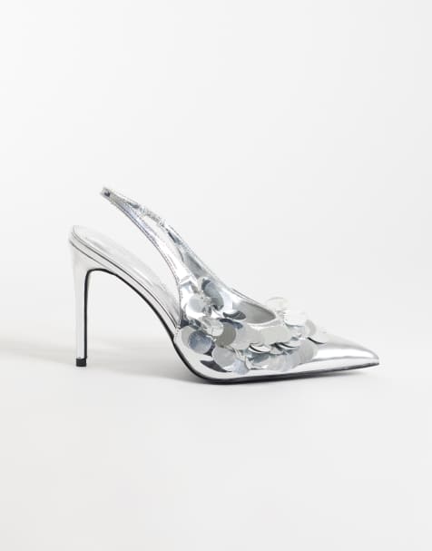 Public Desire slingback-sko med hæl med pailletter i sort og sølv - view 1