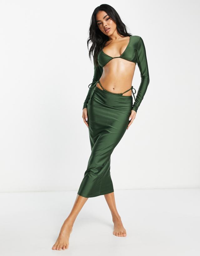 Public Desire - slinky mid waist midi skirt in cyprus green