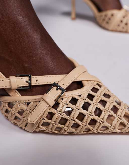 Public Desire Smooch woven strappy sling back heeled shoes in white