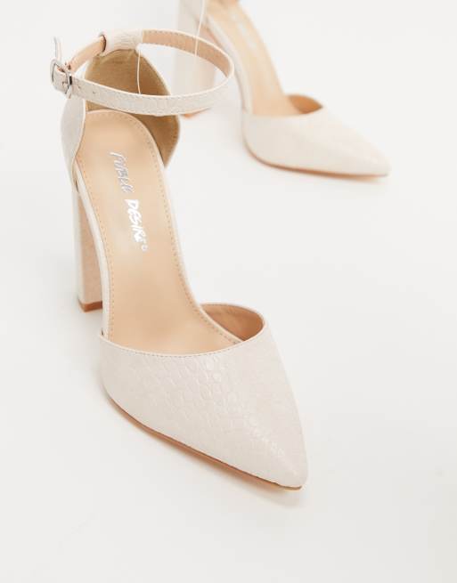 Public Desire - Sofia - Scarpe pianta larga bianco coccodrillo con tacco , 3 di 4