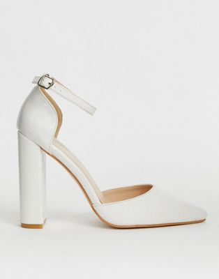 block heel white shoes