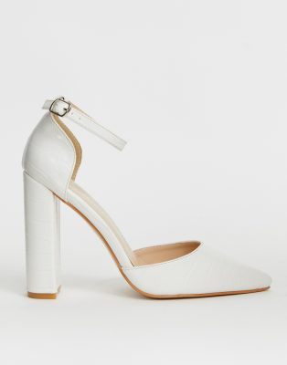 block heel white shoes