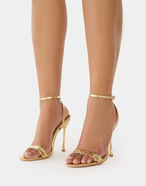 Public Desire Soho metallic barely there strappy stiletto heels in gold - view 1