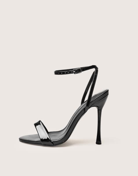 Public Desire Soho patent barely there strappy stiletto heels in black patent - view 1