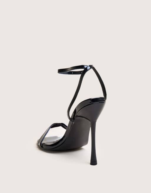 Public Desire Soho patent barely there strappy stiletto heels in black patent, 3 of 4