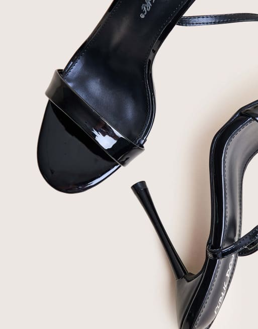 Public Desire Soho patent barely there strappy stiletto heels in black patent, 4 of 4