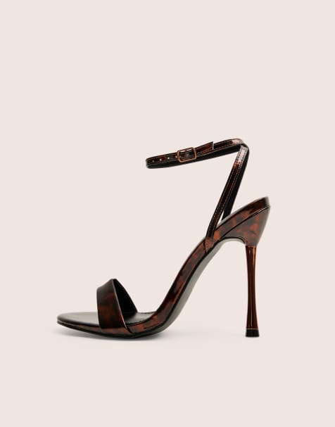 Public Desire Soho print barely there strappy stiletto heels in tortoise print - view 1