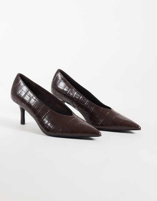 Public Desire Solaire heeled pumps in brown croc, 2 of 4