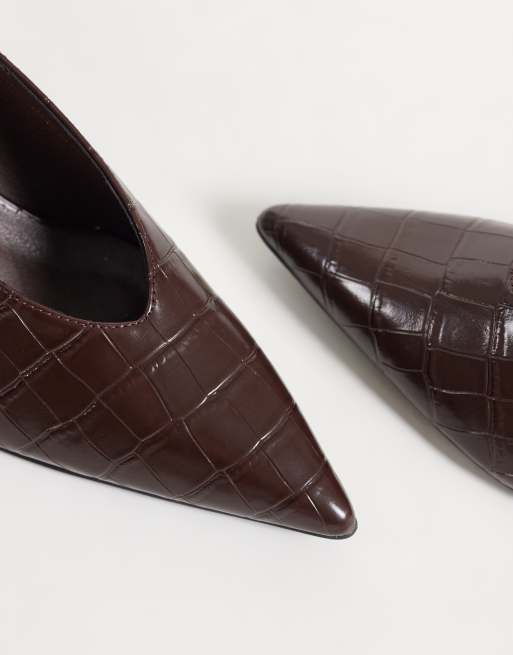 Public Desire Solaire pumps met hak in bruin croco, 3 van 4