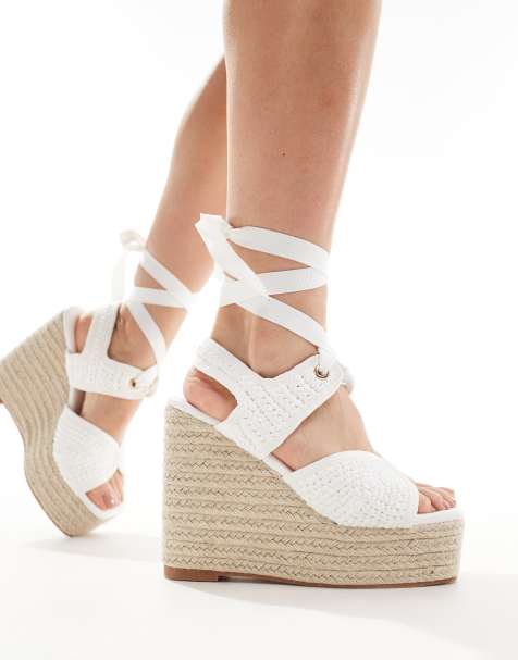Public Desire Solstice heeled espadrille with woven straps in white - view 1