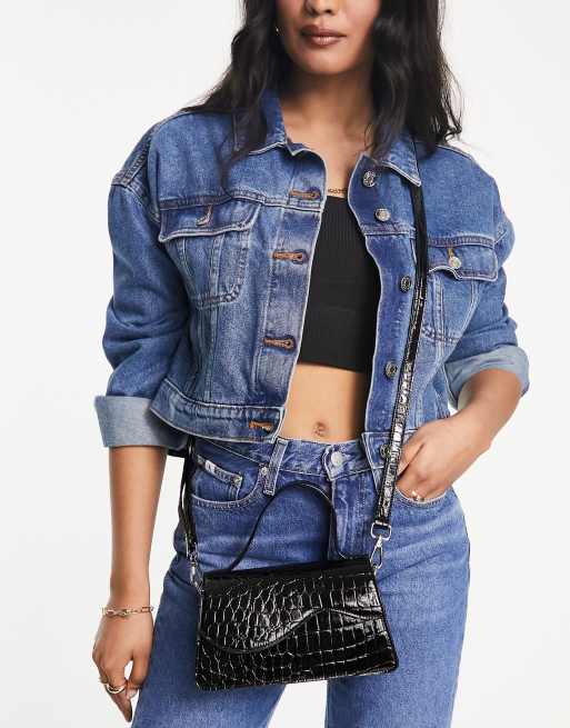 Public Desire - Sort crossbody-taske med bølge- og krokodillemønster