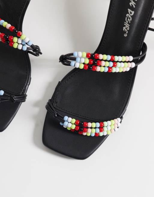Public Desire - Sorte sandaler med kitten-hæl og kulørte perler, 4 af 4