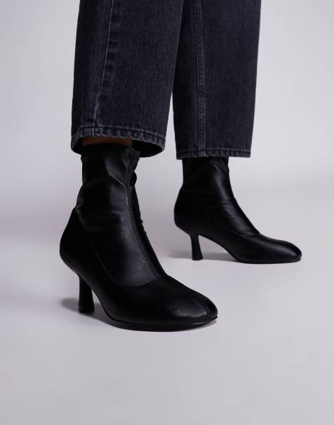 Public Desire Soulmate round toe heeled ankle boots in black - view 1
