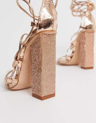 Sparkle diamante lace up cheap heels in rose gold