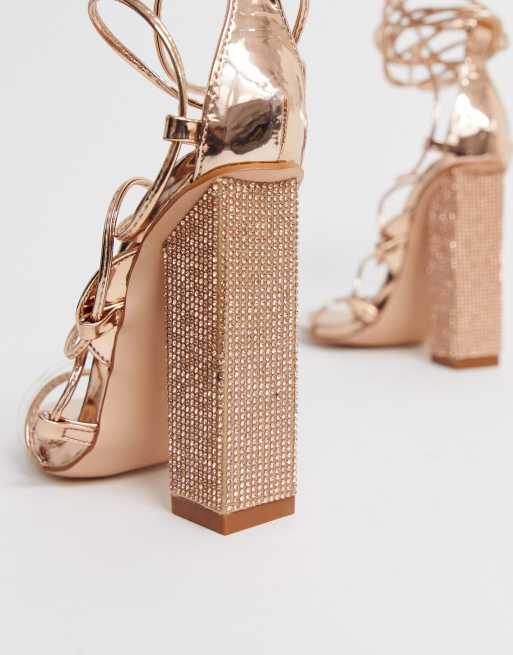 Sparkle diamante lace up store heels in rose gold