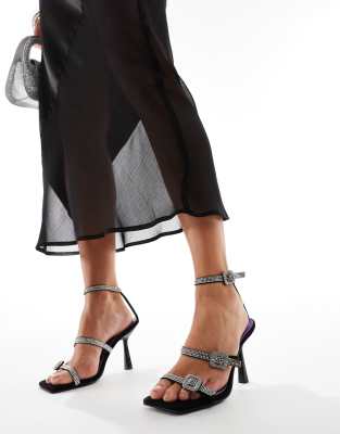 Public Desire Spellbound embellished buckle mid heel sandals in black