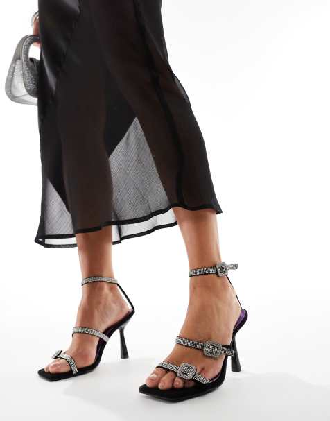 Public Desire Spellbound embellished buckle mid heel sandals in black - view 1