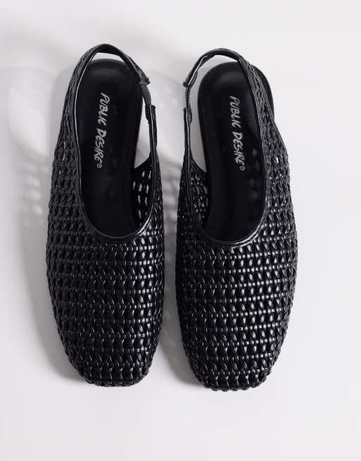 Public Desire – Spice – Gewebte Ballerinas in Schwarz mit Fersenriemen, 3 von 4