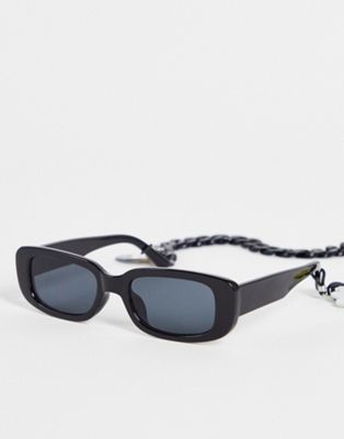 Public Desire square sunglasses with multi charm detachable chain in black