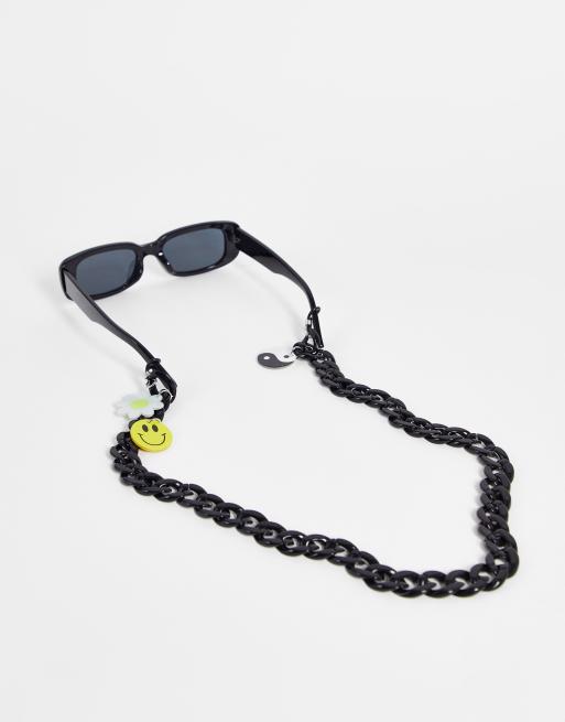 Public Desire square sunglasses with multi charm detachable chain in black