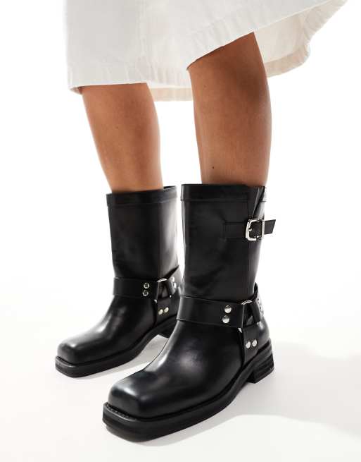 Black wide square toe boots hotsell