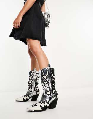 Public Desire Starrie Silver Flame Detail Western Boots