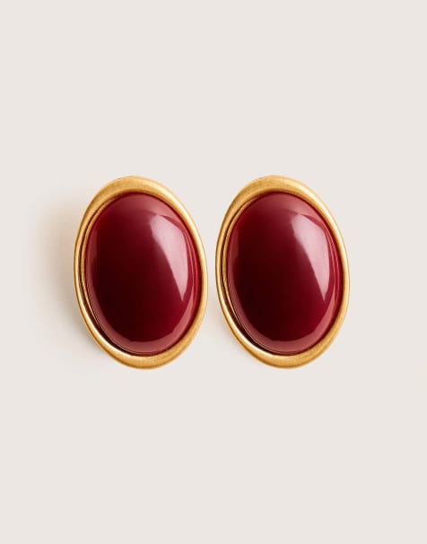 Public Desire statement oversized oval studs in burgundy - view 1