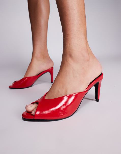 Public Desire Stessy heeled peep toe mule sandals in red - view 1