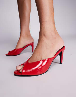 Public Desire - Stessy - Sandalen-Mules in Rot mit Absatz und offener Spitze
