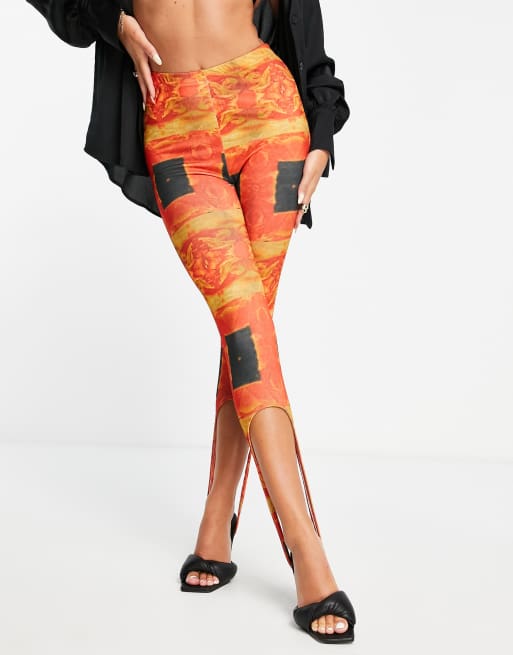 Public Desire stirrup leggings in red scarf print