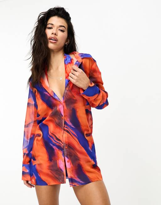 Public Desire - Strandoverhemd van chiffon met abstracte print in multi, deel van co-ord set