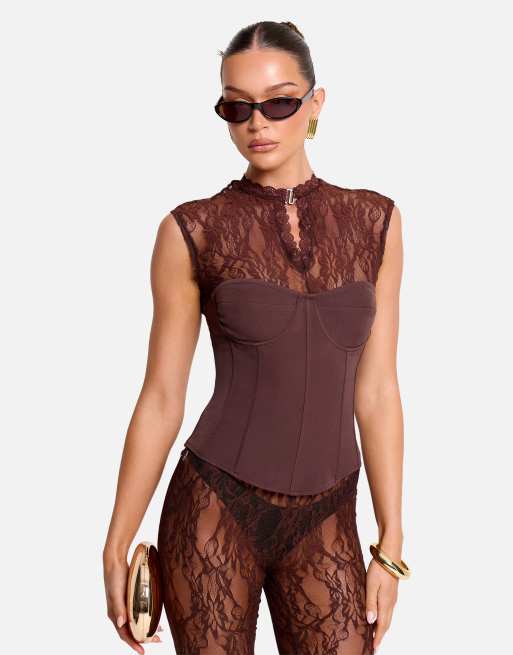 Public Desire Strapless corset top in brown, 2 of 4