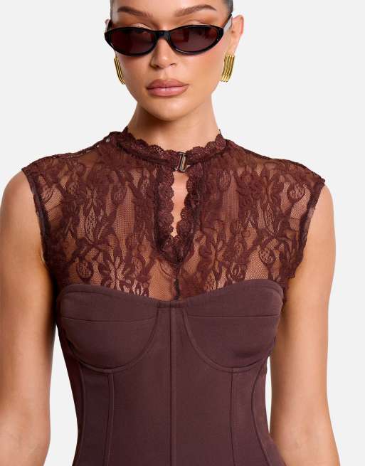 Public Desire Strapless corset top in brown, 3 of 4