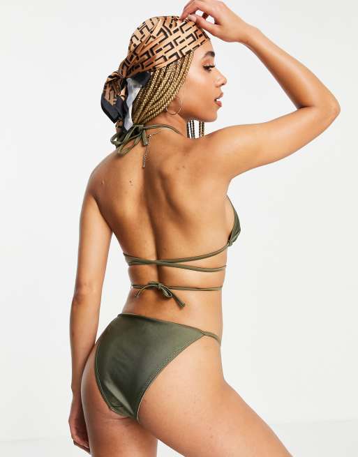 Long Island String Bikini Bottom, Cream/Martini Olive