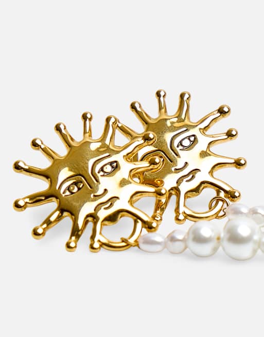 Public Desire Sun detail earring with pearl droplet in gold, 2 of 3
