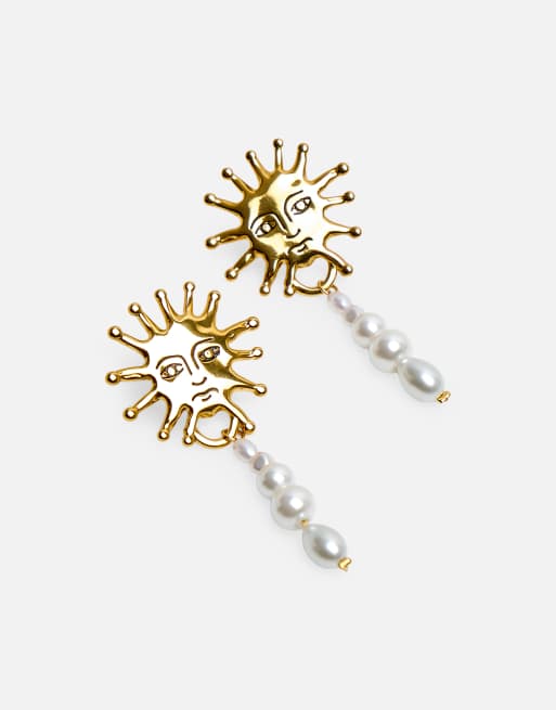 Public Desire Sun detail earring with pearl droplet in gold, 3 of 3