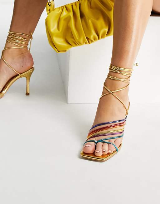 Public Desire Super heeled sandals with multi coloured straps in