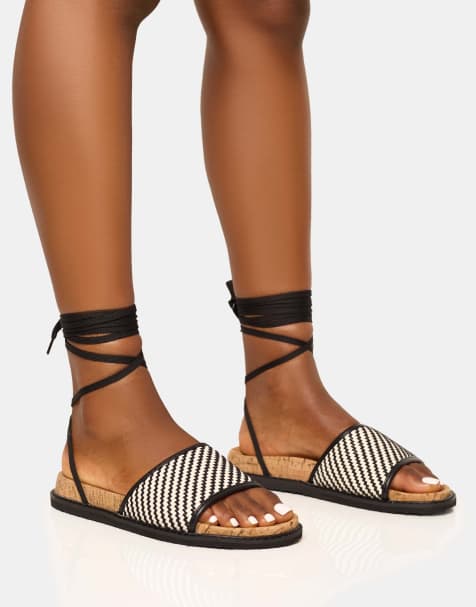 Public Desire Super yacht patterned lace up sandal in black - view 1