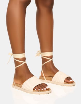 Public Desire Super yacht patterned lace up sandal in cream-Neutral