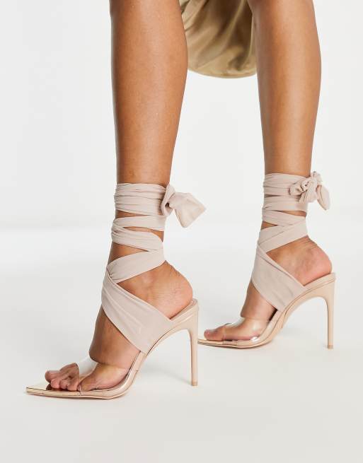 Public Desire - Suri - Beige sandaler med stilethæl og bindebånd