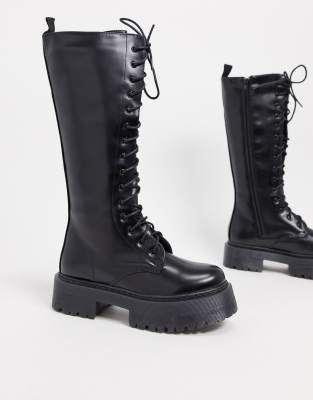 black flat chunky boots