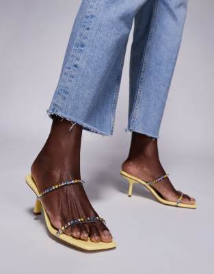 Suvi embellished strap kitten heel sandals in yellow