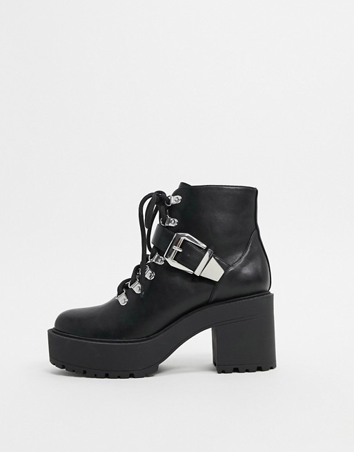 Public Desire Suzie chunky ankle boot  in black with changeable laces