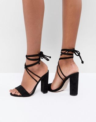 black tie up sandal heels