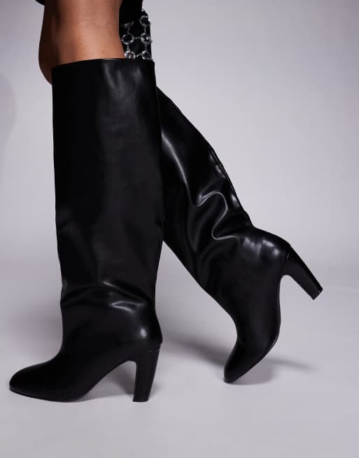 Public Desire – Svarta, knähöga ankelboots i polyester med klack och rund tå, 2 av 4