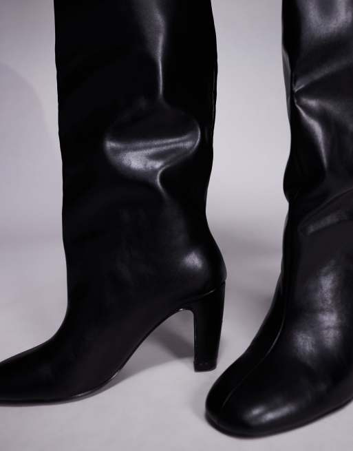 Public Desire – Svarta, knähöga ankelboots i polyester med klack och rund tå, 3 av 4